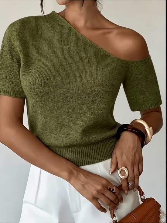 Amazon Essentials Sweaters - Amazon Essentials Olive Off-Shoulder Short Sleeve Sweater